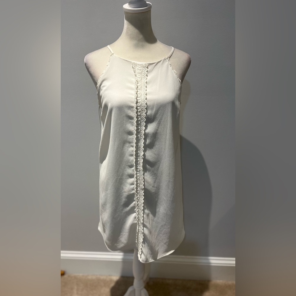 Monteau Womens Sheath Dress White Lined high‎ Neck Sleeveless Lace S